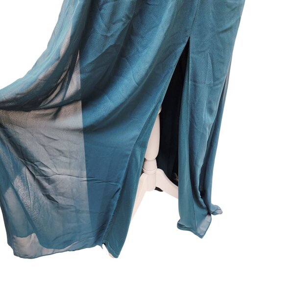 Adrianna Papell Womens Teal One Shoulder  Maxi party Dress Size 14 blue - Picture 5 of 12